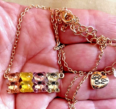 FANTASTIC BETSEY JOHNSON Pastel GUMMY BEAR  Pendant Goldtone 19" Necklace - Image 1 of 4
