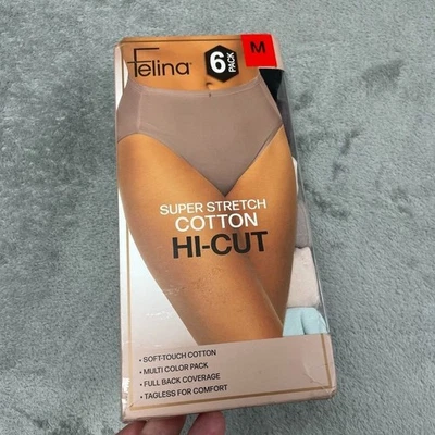 Paquete de 6 ropa interior Felina súper elástica de algodón de corte alto mediana d0752 Foto 1 de 4