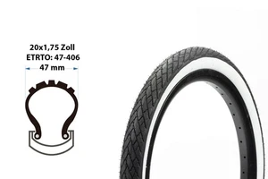 20 Zoll Fahrrad Reifen 20x1.75 City Bike Decke 47-406 Kinderrad Mantel  Weißwand - Bild 1 von 4