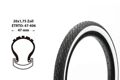 20 Zoll Fahrrad Reifen 20x1.75 City Bike Decke 47-406 Kinderrad Mantel  Weißwand - Bild 1 von 4