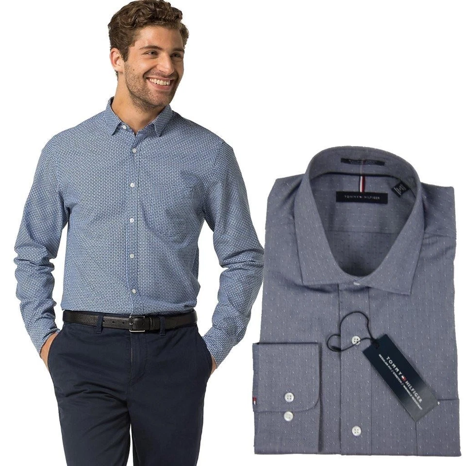 MENS TOMMY HILFIGER REGULAR FIT STRETCH WRINKLE RESIST BUTTON FRONT DRESS SHIRT - Image 1 of 1