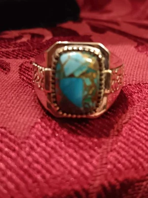 Anillo de plata esterlina 925 maciza con piedras preciosas de turquesa azul natural para hombre talla 9 Foto 1 de 4