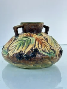 ROSEVILLE KERAMIK BROMBEERE DOPPELHENKEL VASE Blätter grün - Bild 1 von 13