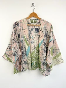 One Hundred Stars Kimono Jacke Paris Frankreich Stadtplan Druck Überwurf offen Einheitsgröße - Bild 1 von 8