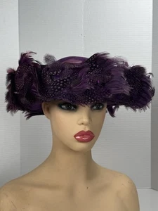 Vintage Deborah NY Purple Feather Hat – Bridal Derby Church - Picture 1 of 21