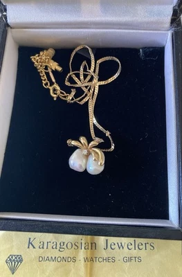 Colar 14k pérolas barrocas gêmeas personalizado - Imagem 1 de 4