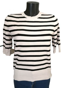 ZARA Knit Pullover ecru-schwarz gestreift Kurzarm Gr. M Guter Zustand - Bild 1 von 4