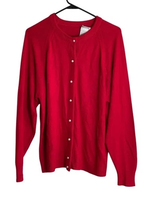 Cárdigan Rojo Vintage Diseñadores Originales Imitación Perla Botón Rockabilly Abuela Foto 1 de 4