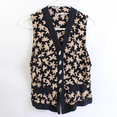 Sage Creek by Liz Ence Black and Beige Floral Button-Front Vest Women's Small - Image 1 of 4