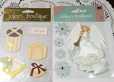 2 pegatinas de Navidad Jolees: Winter Angel 50-20088 (2010) y SPJC002 cajas de regalo doradas Foto 1 de 4