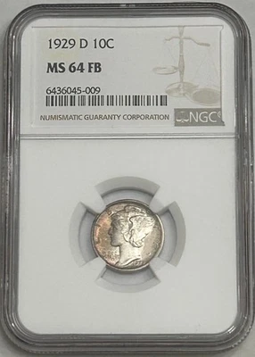 1929  D Mercury Dime 10c NGC MS64 FB Nice Toning - Image 1 of 4