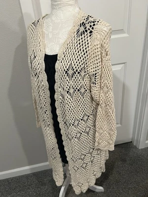 Suéter Cárdigan Plumero Sundance Marfil Ganchillo Talla L 100% Algodón Fairycore Boho Foto 1 de 4