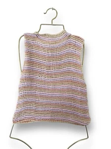 Free People Flook Sleeveless Tank Size M Stripe Pink Crochet - Picture 1 of 10