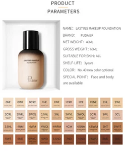 Pudaier Full Coverage Sheer Hydrating Waterproof Faces Cream Liquid Foundation - Picture 1 of 49