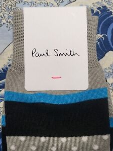 Paul Smith Mens Italian Socks Warbler Stripe Spot Grey S212 One-Size Cotton Mix