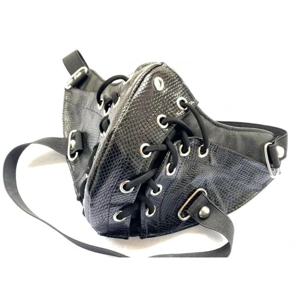 Men's Leather Punk Face Mask Halloween Costume Masquerade Mask [Black] - Image 1 of 1