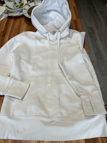 OFF WHITE Felpa donna con cappuccio Athleta bianca taglia XS felpa tempo libero con pizzo rose sul retro