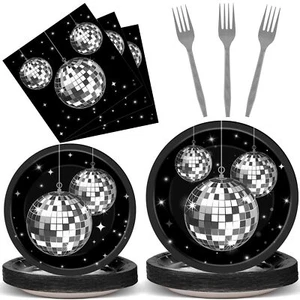 70s Disco Party Supplies Silver Disco Ball Plates Napkins Tableware Disco Par... - Picture 1 of 7