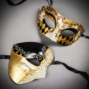 Gold Black Phantom Opera Musical Venetian Masquerade Halloween Couple Mask K41 - Picture 1 of 3
