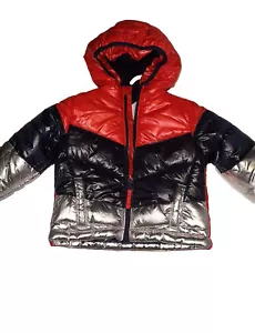 Athletech Puffer Jacket Boys Red/Silver Water Resistant Hooded Full Zip - Picture 1 of 1