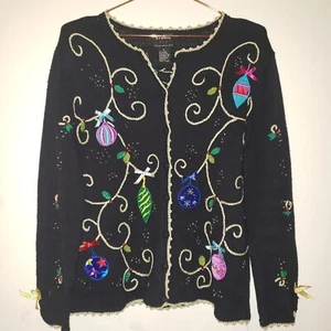 Vintage Studio JOY Womens Embroidered Beaded Ornament Christmas Sweater Cardigan - Picture 1 of 14
