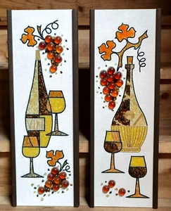 De Colección Grava Guijarro Arte Botella de Vino Copa Vidrio Uvas Cuadro Colgante Decoración de Pared - Imagen 1 de 13