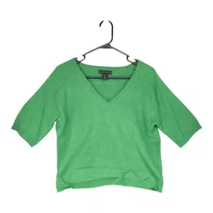 Maglione House of Harlow S Small verde 100% cashmere scollo a V crop boho - Foto 1 di 14