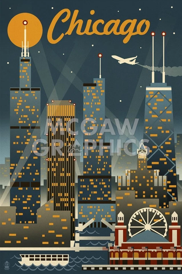 Chicago Windy City, Lantern Press, Wall Decor Art Print Poster 14" x 11" 4523 - Image 1 of 1