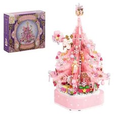 Pink Christmas Tree Building Block Kits 675pcs for Kids Building Block Music Box