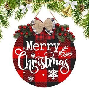 12 Inch Wooden Christmas Door Hanging Round Sign for Indoor/Outdoor Decoration - Picture 1 of 12