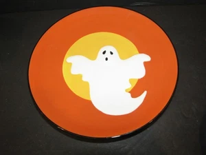 TARGET HOME Ghost Halloween 9" Ceramic SALAD Plate ORANGE With Black Trim - Picture 1 of 5