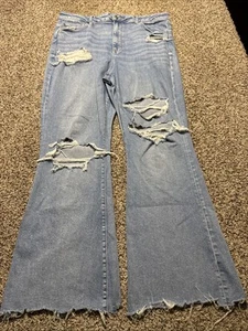 AE AMERICAN EAGLE SUPER HI RISE FLARE NEXT LEVEL STRETCH WOMENS JEANS 18 - Picture 1 of 4