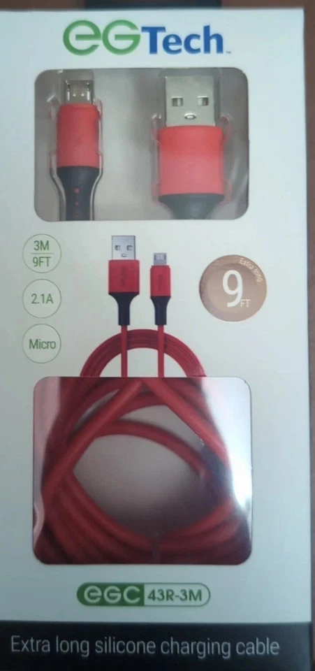 Extra Long Braided Charging Cable - Micro 9ft By EG Tech  - Image 1 of 1