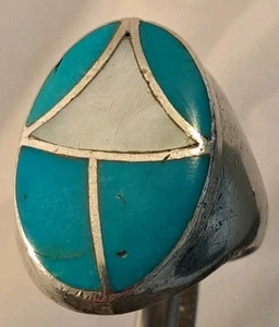 Indianer ZUNI Old Pawn Sterling Silber Türkis MOP Ring Gr. 11 VINTAGE - Bild 1 von 9