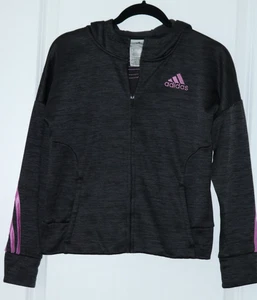 Adidas Zip Front Melange Fleece Jacket Size 14 Pink/Black Regular Fit #2 - Picture 1 of 3