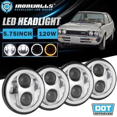 For 1976-81 Honda Accord 4Pcs 5.75" Chrome LED Headlights Hi-Lo Beam DRL Lamp - Image 1 of 4