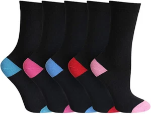 KAV Pack of 5 Pairs Ladies Women Heel and Toe Stretch Cotton Socks, Multicolour - Picture 1 of 1