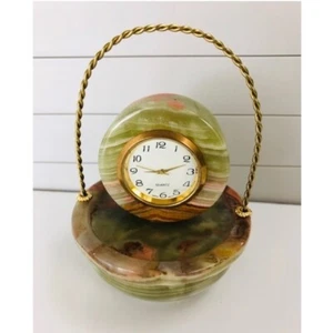Vintage Green Onyx Marble Basket Quartz Desk Clock 4.75ʺH × 3ʺD × 3ʺW - Picture 1 of 5