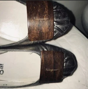 Pisos plateados metálicos brillantes 100 % auténticos Salvatore Ferragamo - Imagen 1 de 7