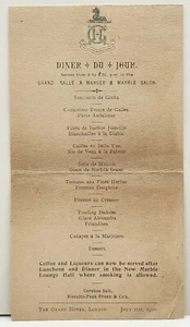 Grand Hotel of London Dinner Menu for July 21st, 1900 - C2 - Picture 1 of 2