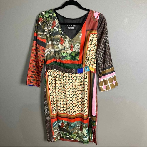 Boutique Moschino abito manica lunga stampa tecnica mista equitazione taglia 8