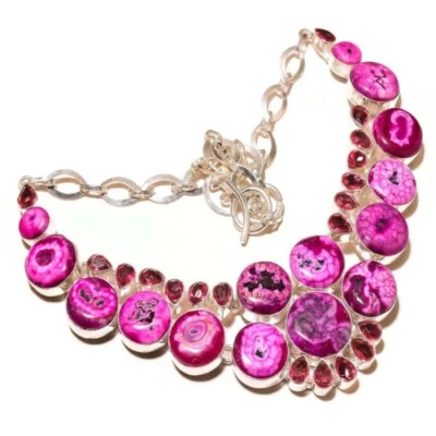 Collar Hecho a Mano Rosa Cuarzo Solar Ágata Druzy, Rosa Turmalina Pera Piedras Preciosas Foto 1 de 4