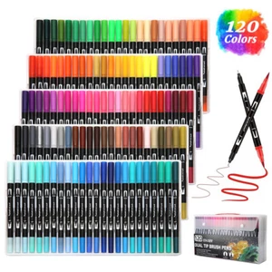 120 Markers Watercolour Dual Brush Pens Water Pen Color Art Soft Drawing Artist - Picture 1 of 12