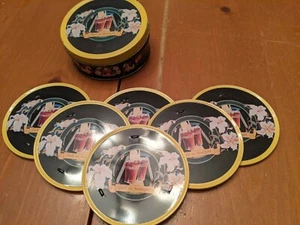 Set of 6 Coca-Cola Coasters with cork bases in Metal Tin. "Pure as Sunshine". - Picture 1 of 3