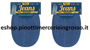 COPPIA TOPPE TESSUTO JEANS TERMOADESIVE PER GINOCCHIO GOMITI - CM 16 X 11 -ITALY - Picture 1 of 5
