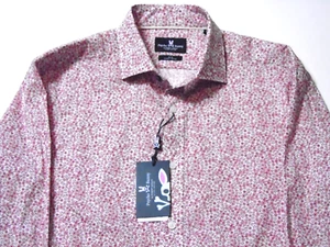 NWT Psycho Bunny Button Shirt Pink Flowers Floral Long Sleeve Slim Fit 15.5 - Picture 1 of 5
