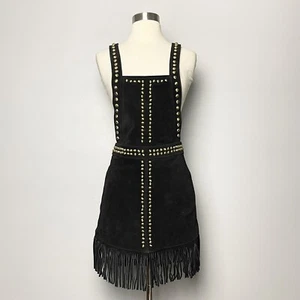 NWT Free People/Understated Studded Black Fringe Pinafore Suede Mini Dress XS - Picture 1 of 11