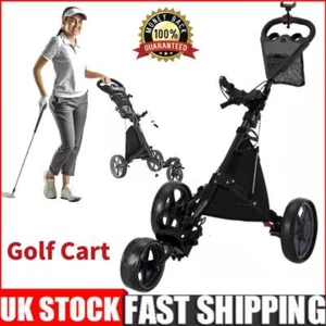 Foldable 3 Wheels Golf Push Pull Cart Golf Push Trolley Cart w/ Phone Holder UK - Picture 1 of 10