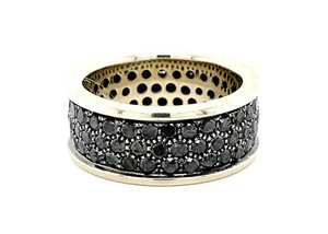 Herren 14K Weißgold 3 kt natürlicher schwarzer Diamant 10 mm Hochzeit Ring/Band - Bild 1 von 10