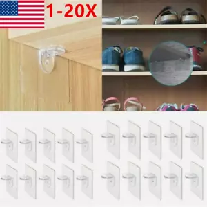 1-20x Shelf Support Adhesive Pegs Closet Cabinet Shelf Support Clips Wall Hanger - Picture 1 of 23